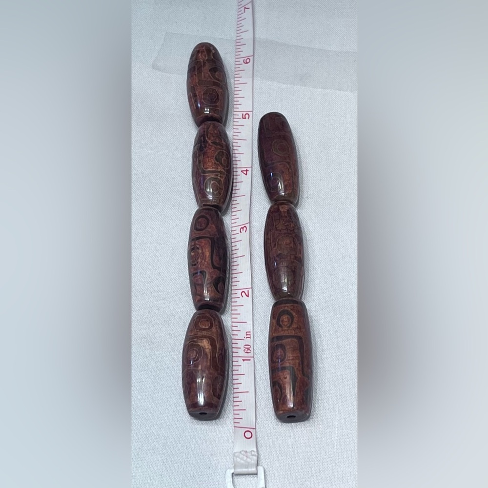 DZI Tibetan Agate Barrel Beads.  7pc Set.  (About 11”)